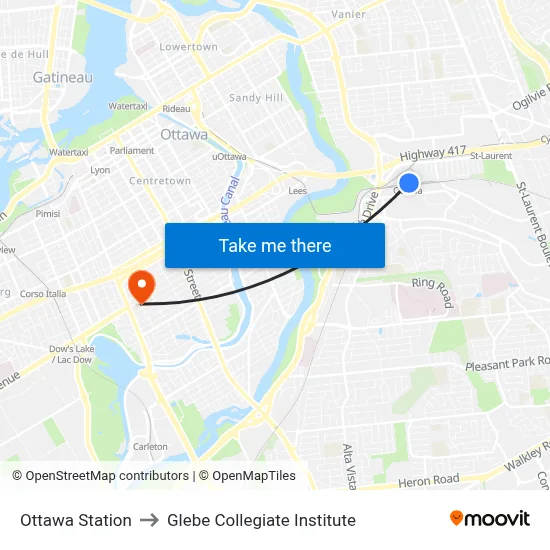 Ottawa Station to Glebe Collegiate Institute map