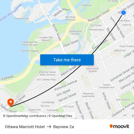 Ottawa Marriott Hotel to Bayview 2a map