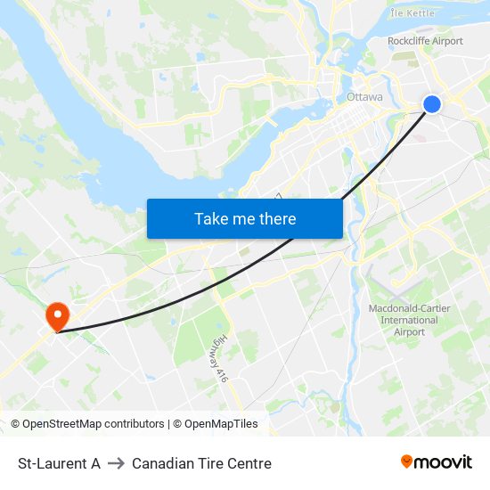 St-Laurent A to Canadian Tire Centre map