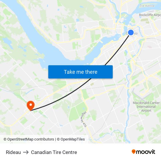 Rideau to Canadian Tire Centre map