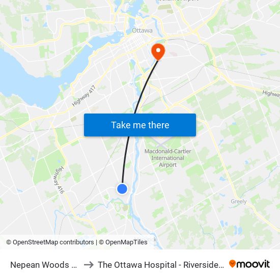 Nepean Woods 2a (B) to The Ottawa Hospital - Riverside Campus map