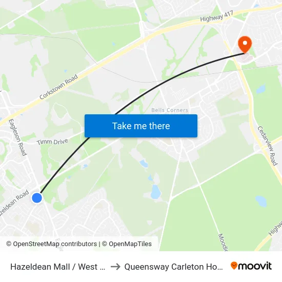 Hazeldean Mall / West Stop to Queensway Carleton Hospital map