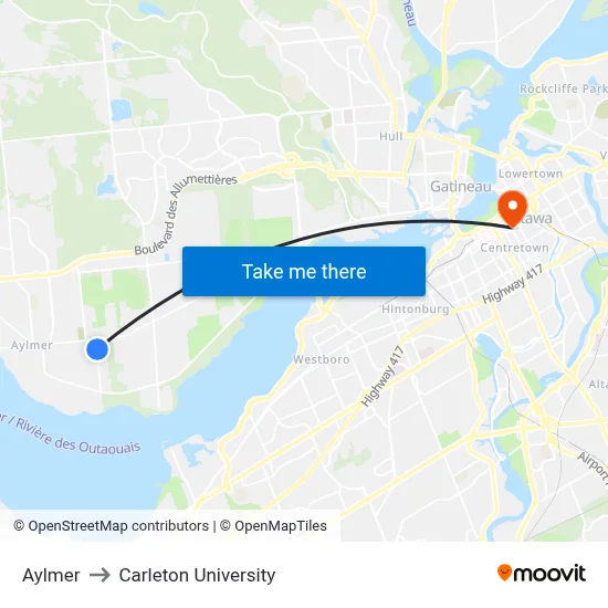 Aylmer to Carleton University map