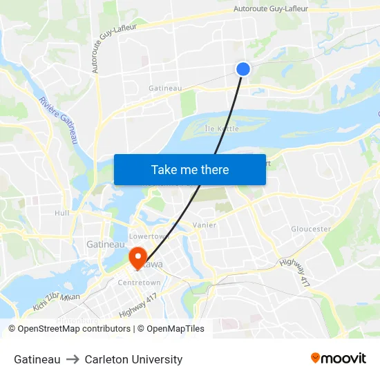 Gatineau to Carleton University map