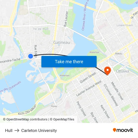 Hull to Carleton University map