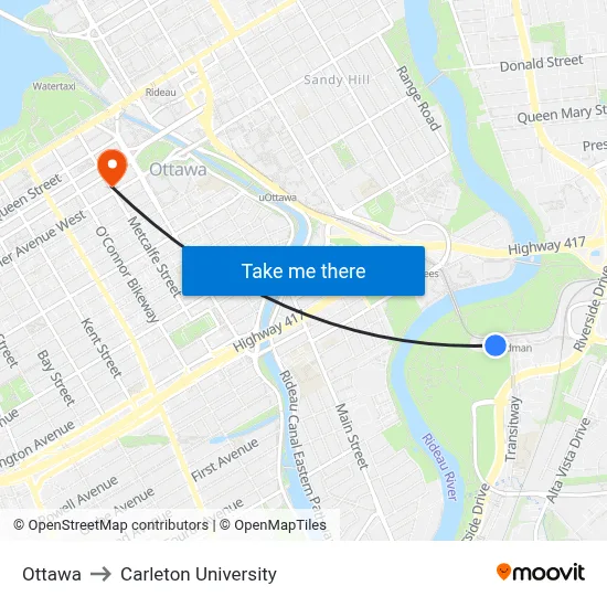 Ottawa to Carleton University map
