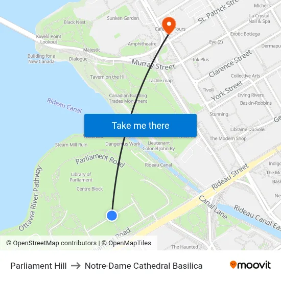 Parliament Hill to Notre-Dame Cathedral Basilica map