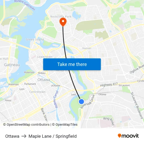 Ottawa to Maple Lane / Springfield map