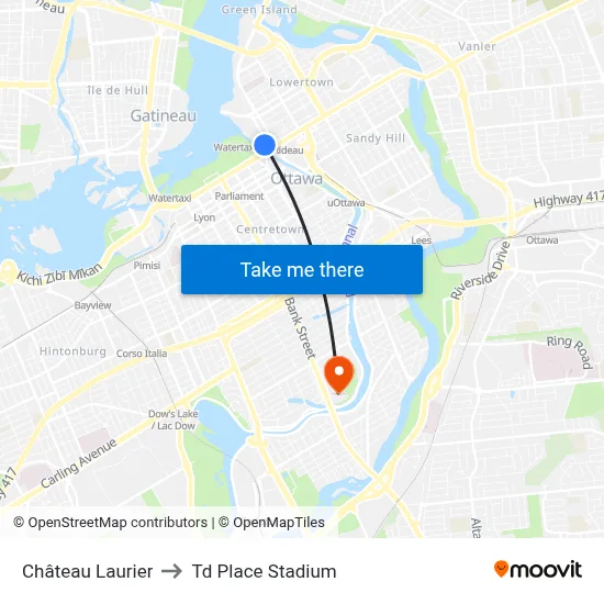 Château Laurier to Td Place Stadium map