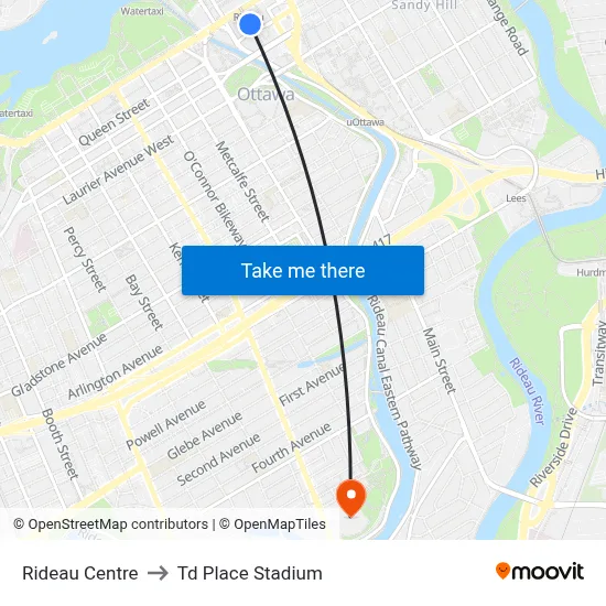 Rideau Centre to Td Place Stadium map