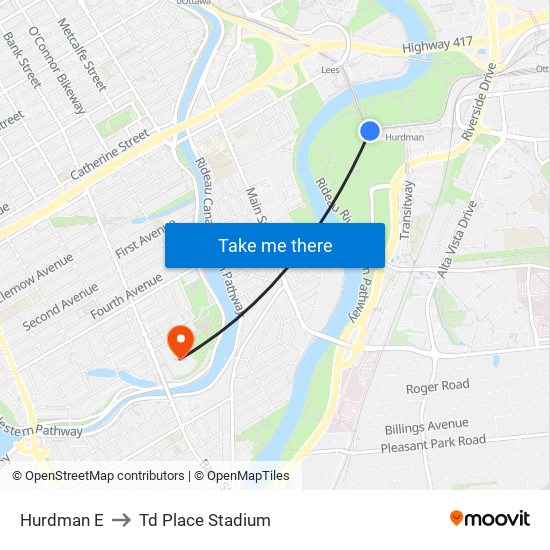 Hurdman E to Td Place Stadium map