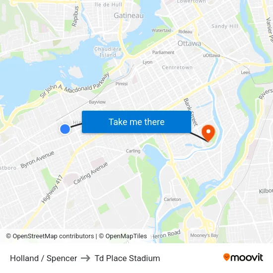 Holland / Spencer to Td Place Stadium map