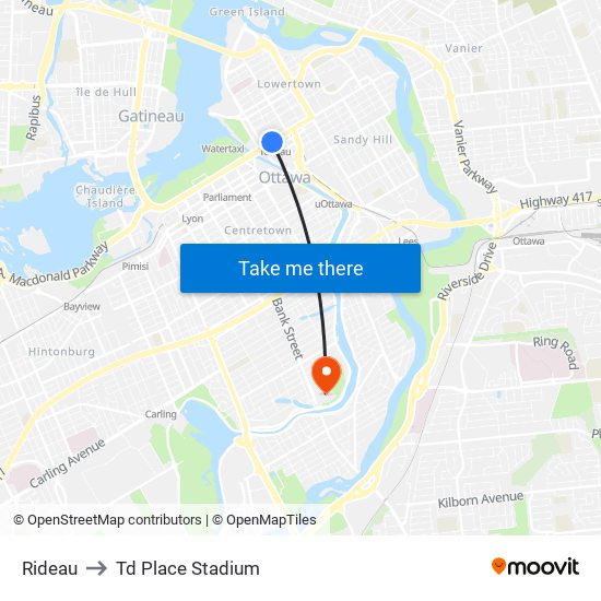 Rideau to Td Place Stadium map