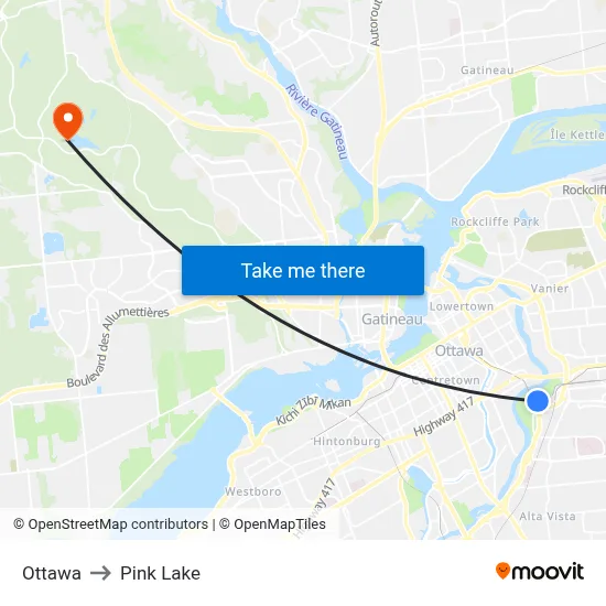 Ottawa to Pink Lake map
