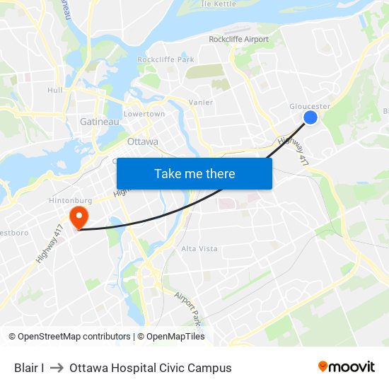 Blair I to Ottawa Hospital Civic Campus map