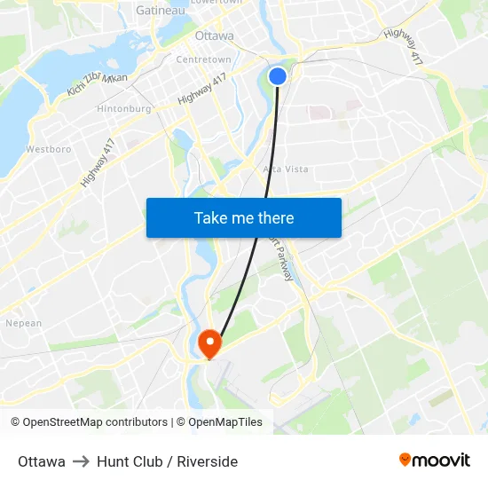 Ottawa to Hunt Club / Riverside map