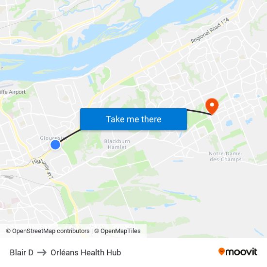 Blair D to Orléans Health Hub map