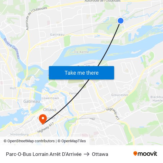 Parc-O-Bus Lorrain Arrêt D'Arrivée to Ottawa map