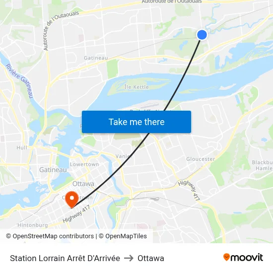 Station Lorrain Arrêt D'Arrivée to Ottawa map