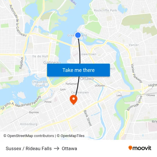 Sussex / Rideau Falls to Ottawa map