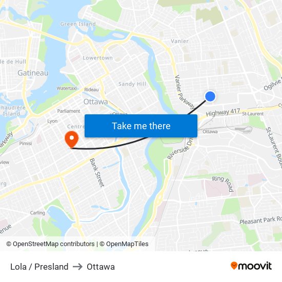 Lola / Presland to Ottawa map