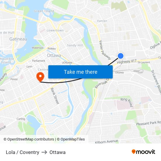 Lola / Coventry to Ottawa map