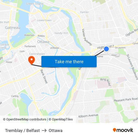 Tremblay / Belfast to Ottawa map