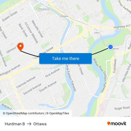 Hurdman B to Ottawa map