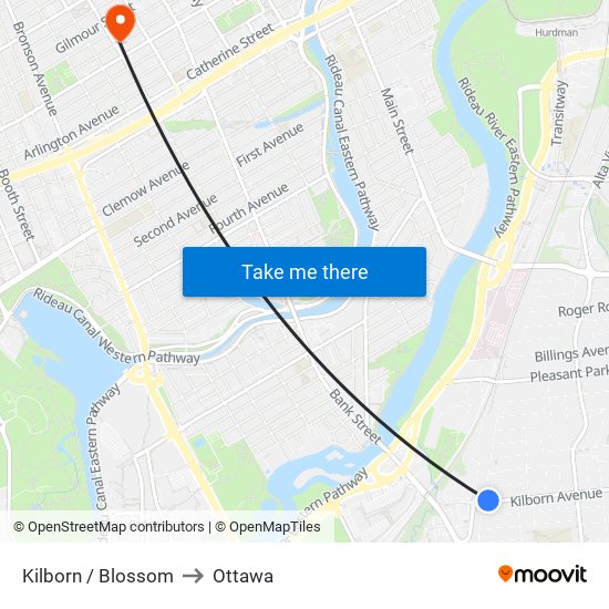 Kilborn / Blossom to Ottawa map