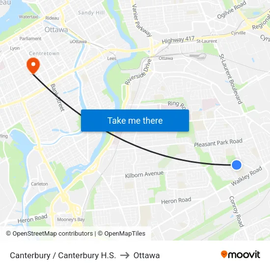 Canterbury / Canterbury H.S. to Ottawa map