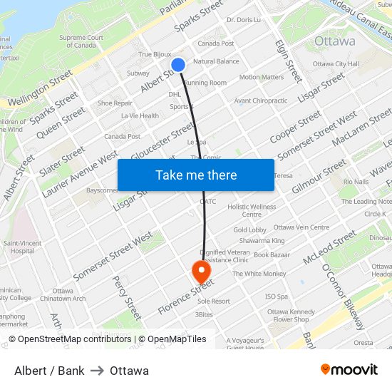 Albert / Bank to Ottawa map