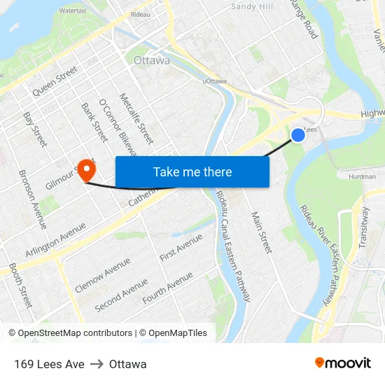169 Lees Ave to Ottawa map