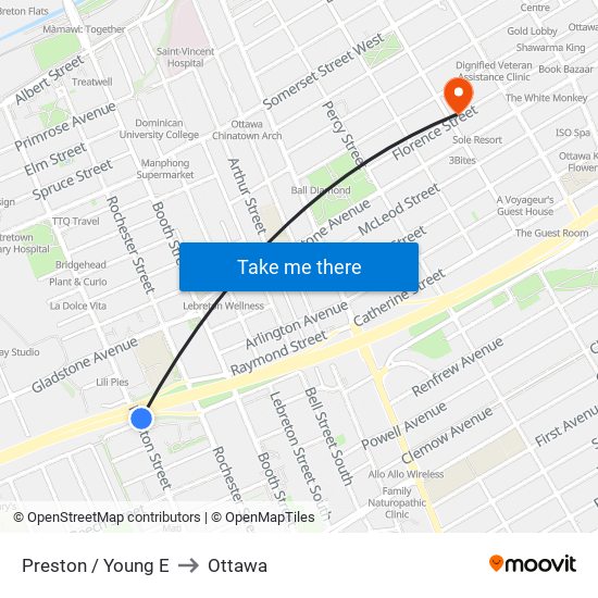 Preston / Young E to Ottawa map