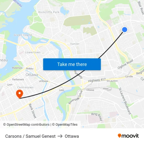 Carsons / Samuel Genest to Ottawa map