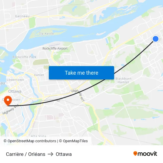 Carrière / Orléans to Ottawa map
