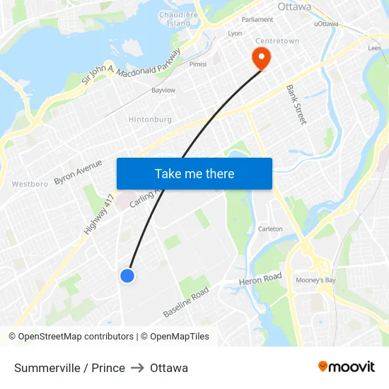 Summerville / Prince to Ottawa map
