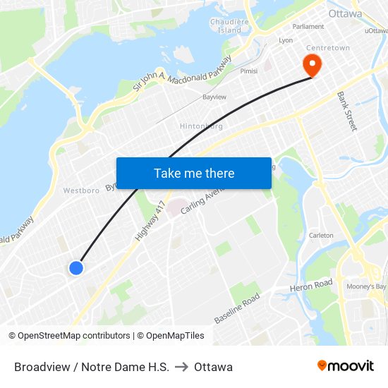 Broadview / Notre Dame H.S. to Ottawa map