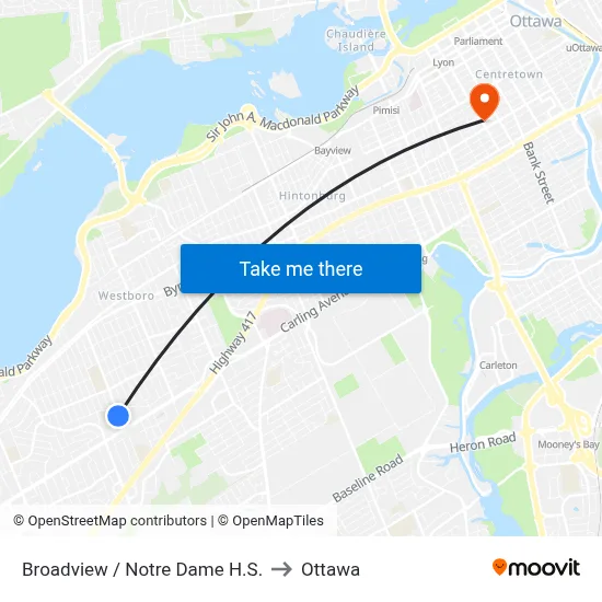 Broadview / Notre Dame H.S. to Ottawa map