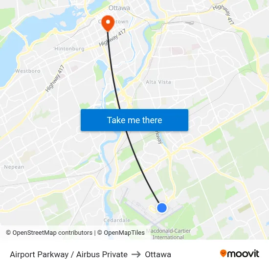 Airport Parkway / Airbus Private to Ottawa map
