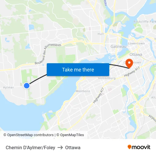 Chemin D'Aylmer/Foley to Ottawa map