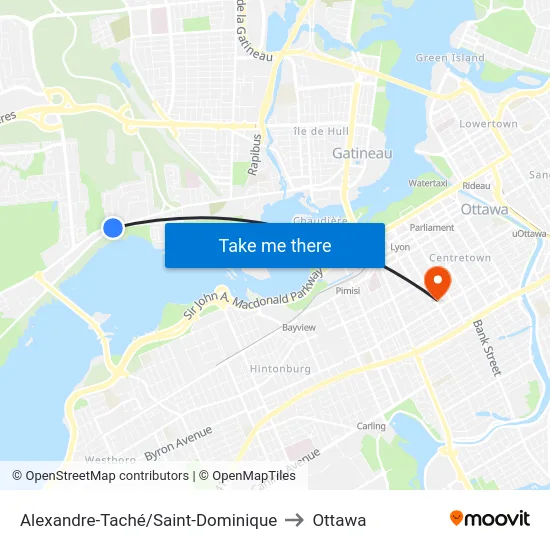 Alexandre-Taché/Saint-Dominique to Ottawa map