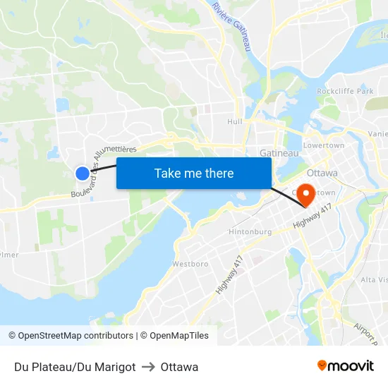 Du Plateau/Du Marigot to Ottawa map