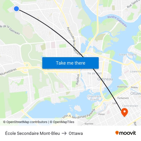 École Secondaire Mont-Bleu to Ottawa map