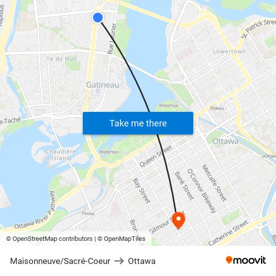 Maisonneuve/Sacré-Coeur to Ottawa map