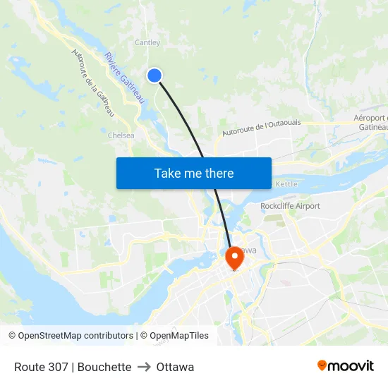 Route 307 | Bouchette to Ottawa map
