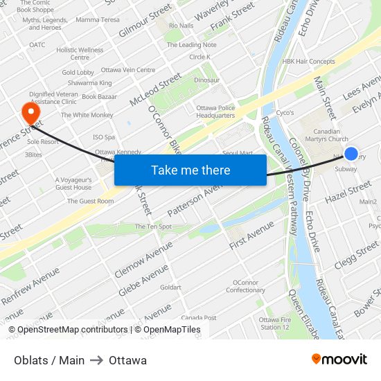 Oblats / Main to Ottawa map
