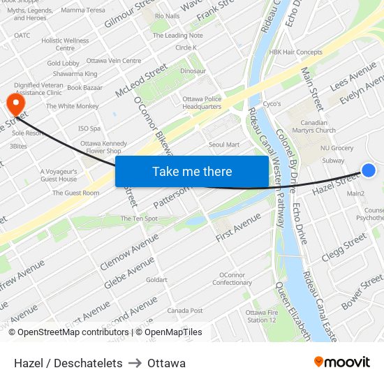 Hazel / Deschatelets to Ottawa map