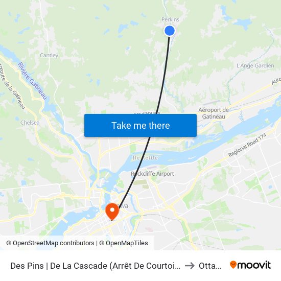 Des Pins | De La Cascade (Arrêt De Courtoisie) to Ottawa map