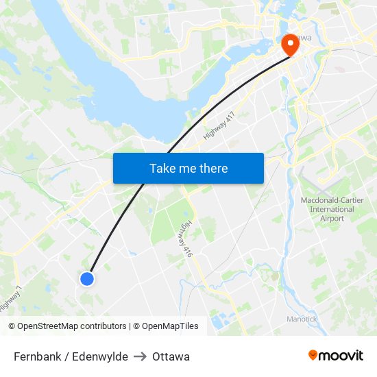 Fernbank / Edenwylde to Ottawa map