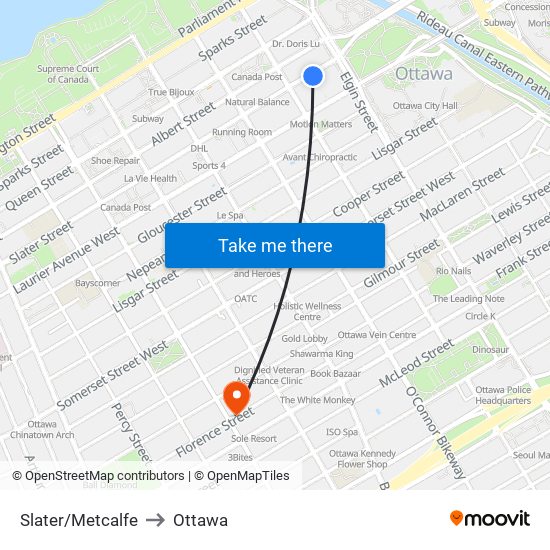 Slater/Metcalfe to Ottawa map